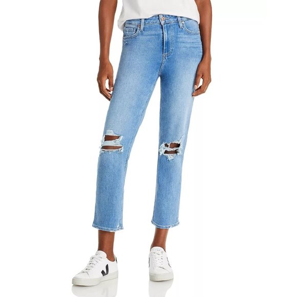 PAIGE Stella High Rise Crop Straight Jeans in Nola Deconstructed - NWT - Picture 1 of 3